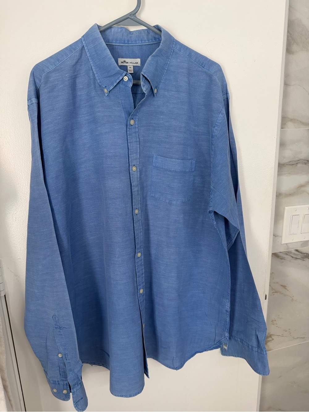 VTG Peter Millar Men's Blue Button-Down Linen Long Sleeve Shirt XL